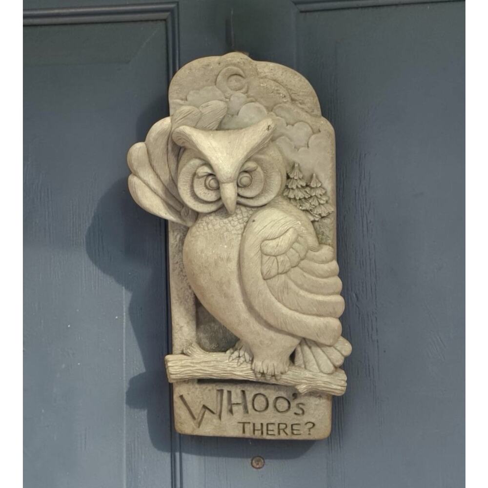 Vintage Carved Stone OWL Wall / Door Hanging Decor Whoos There ? 3601-67